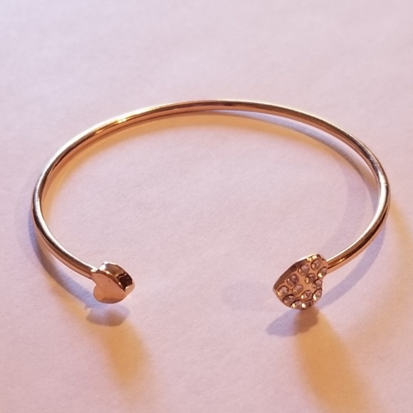 Gold Crystal Heart Open Bangle Bracelet - Picture 4 of 4